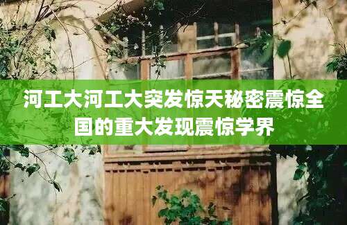 河工大河工大突发惊天秘密震惊全国的重大发现震惊学界