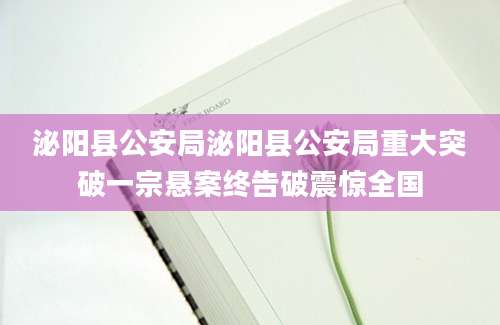 泌阳县公安局泌阳县公安局重大突破一宗悬案终告破震惊全国