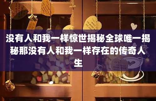 没有人和我一样惊世揭秘全球唯一揭秘那没有人和我一样存在的传奇人生