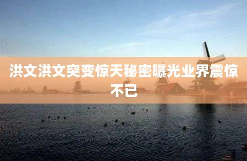 洪文洪文突变惊天秘密曝光业界震惊不已