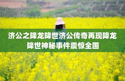 济公之降龙降世济公传奇再现降龙降世神秘事件震惊全国