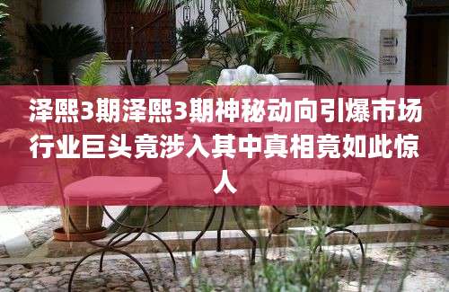 泽熙3期泽熙3期神秘动向引爆市场行业巨头竟涉入其中真相竟如此惊人