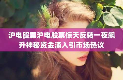 沪电股票沪电股票惊天反转一夜飙升神秘资金涌入引市场热议