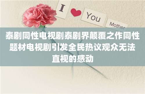 泰剧同性电视剧泰剧界颠覆之作同性题材电视剧引发全民热议观众无法直视的感动