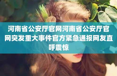河南省公安厅官网河南省公安厅官网突发重大事件官方紧急通报网友直呼震惊