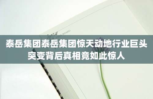 泰岳集团泰岳集团惊天动地行业巨头突变背后真相竟如此惊人